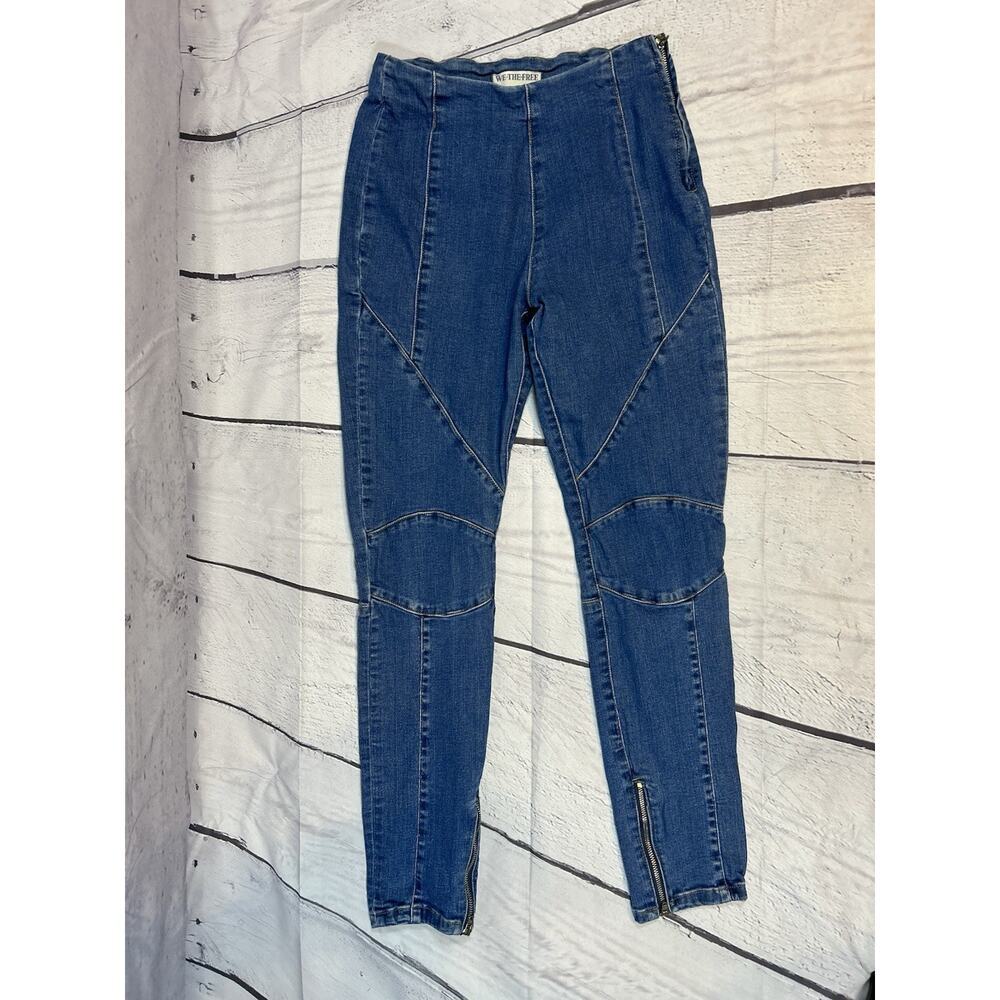 Free People We The Free Bella Moto Skinny Jeans Blue Denim Size 25